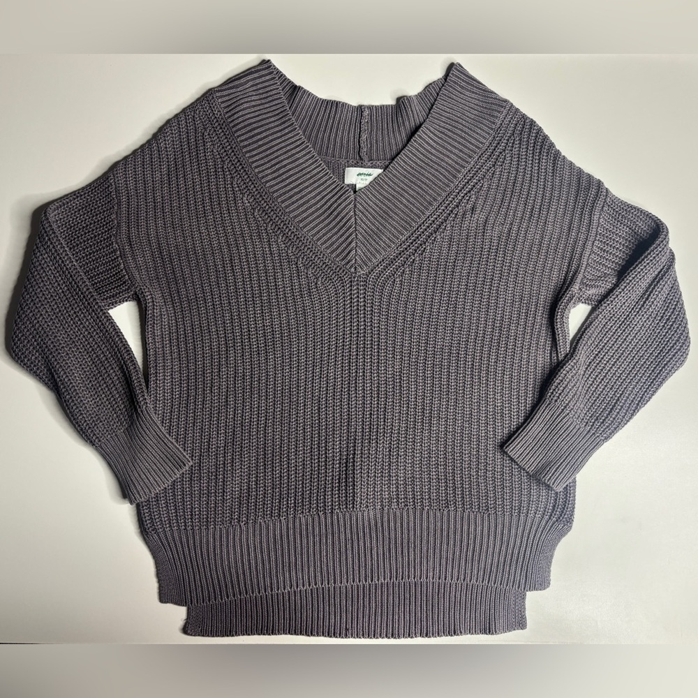 Aerie Chunky Cotton V Neck Sweater Gray Minimalist Capsule Wardrobe XS